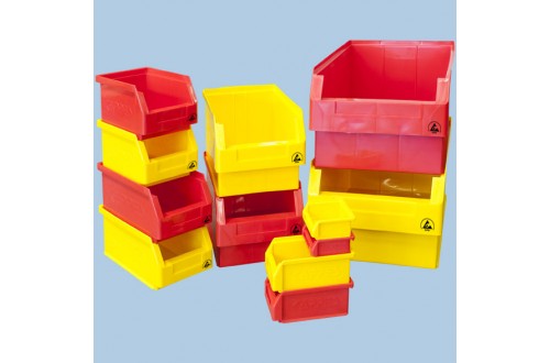  - ESD STACKABLE PLASTIC BIN WITH REAR GRIP 290x140x130mm, SIZE 5, RED